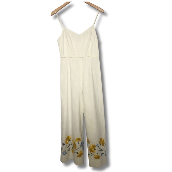 🌼 Club Monaco Embroidered Floral Cotton / Straw Embellished Jumpsuit - Size 2 - Picture 3 of 15